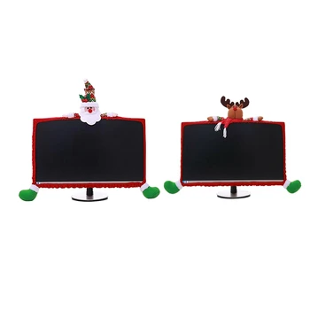 

2 Pcs Christmas Computer Monitor Cover Cute Claus Decoration for Home Office Gift , Elk & Santa