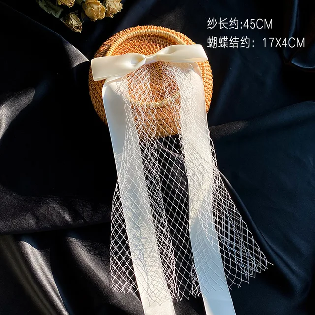 New Bow Veil Super Fairy Wedding Trip Shoot Photo White Satin Mesh Barrettes Bridal Hair Accessories 10