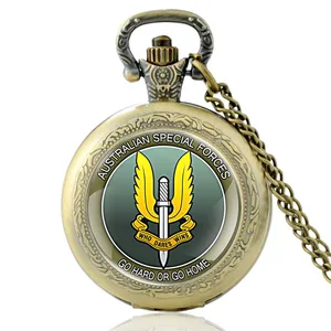 Australian Special Forces ''Go Hard Or Go Home''  Vintage Quartz Pocket Watch Men Women  Pendant Necklace Fob Hours Clock Gifts