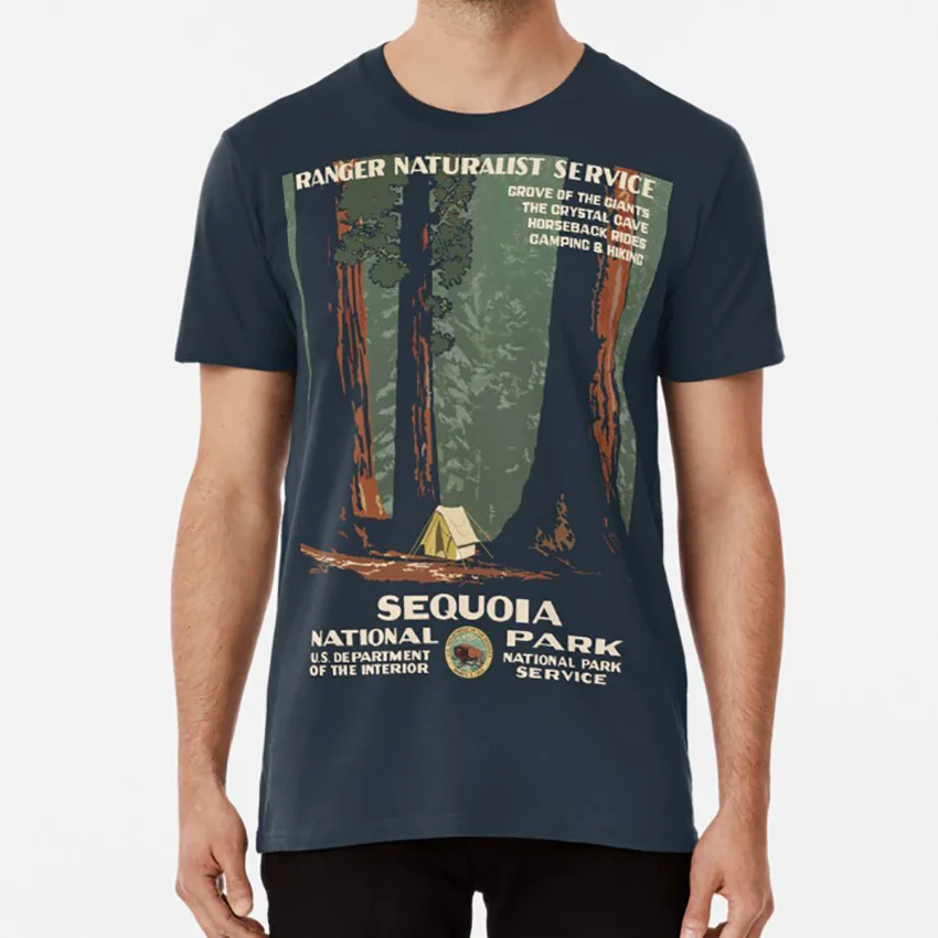 Винтажная футболка с постером Sequoia в винтажном стиле национальный парк Америки oldschool