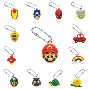 

500pcs Wholesale 3D Pvc Cute Cartoon Figuer Metal Ball Chain Super Mario Key Chain Avengers Key Ring Fashion Key Holder Jewelr