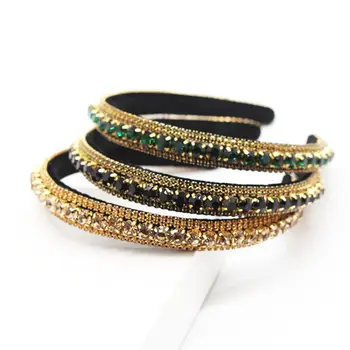 

Personality Korean Ladies Headband Vintage Velvet Thickened Hair Hoop Golden Edge Glitter Rhinestone Beading Jewelry Bandana Hea