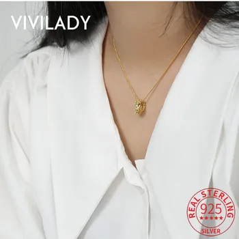 

VIVILADY 925 Sterling Silver INS Retro Irregular Hollow Round Rock Pattern Pendant Women Choker Necklace For OL Female Clavicle