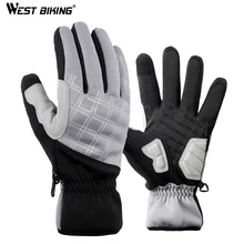 WEST BIKING велосипедные перчатки с сенсорным экраном для мужчин и женщин, велосипедные перчатки с полным пальцем, зимние теплые велосипедные перчатки для кемпинга, катания на лыжах
