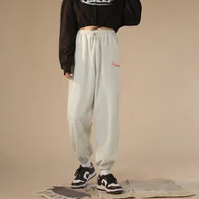 

Y2k Jogging Sweatpants Autumn Winter Elastic Waist Embroidery Letter Sweat Pants Baggy Casual Bottoms Thick Fleece Warm M-XXL