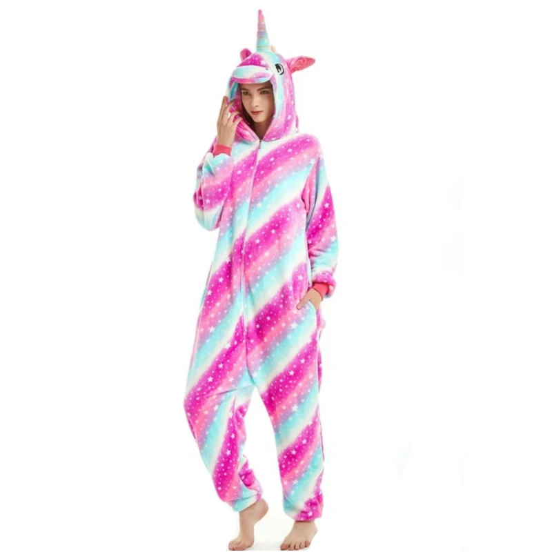 Пижамы для женщин, фланелевые пижамы кигуруми с единорогом и милыми животными, комплекты, женская зимняя одежда для сна, ночная рубашка с единорогом, домашняя одежда - Цвет: Starry sky Pegasus