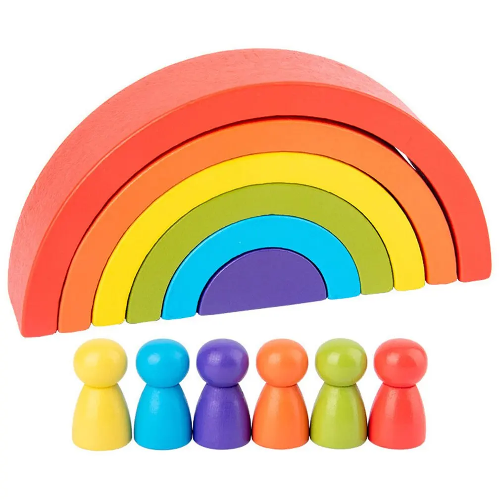 

Wooden toys DIY assembled house rainbow building blocks set children Montessori early learning stacked balance educational toys