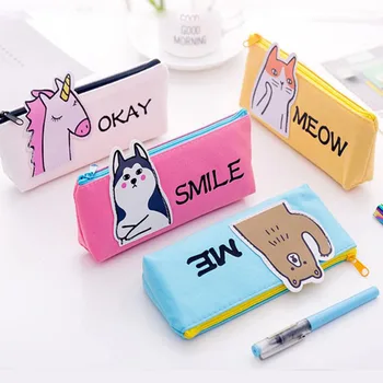

Cartoon Unicorn Cat Dog Bear school pencil case Cute Canvas pencil bag box Stationery pen pouch office school supply