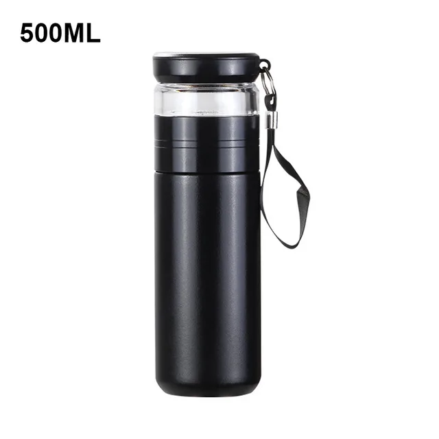 Insulated Cup with Filter 316 Stainless Steel Tea Bottle Tea Infuser Vacuum Cup with Glass Infuser Separates Tea and Water 500ML black 500ml