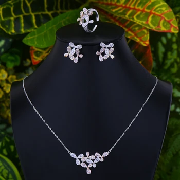 

missvikki Luxury finely Sweet Necklace Earrings Ring Sets for Women Wedding Bridal Bangle Ring Sets aretes de mujer modernos New