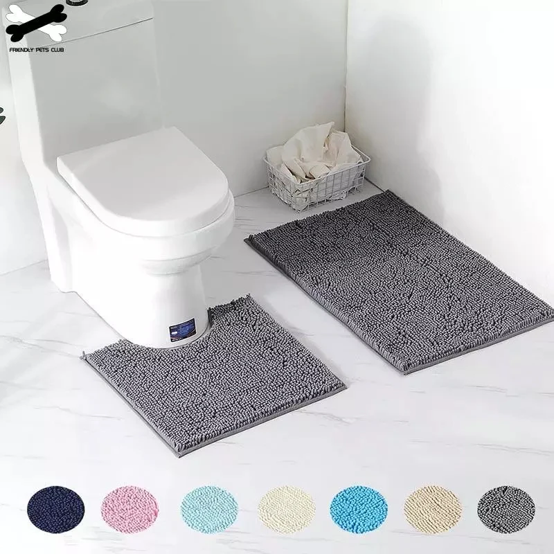 Bathroom Mat Toilet Foot-Floor Door Chenille Absorbent-And-Machine Washable Set 2ps-Set