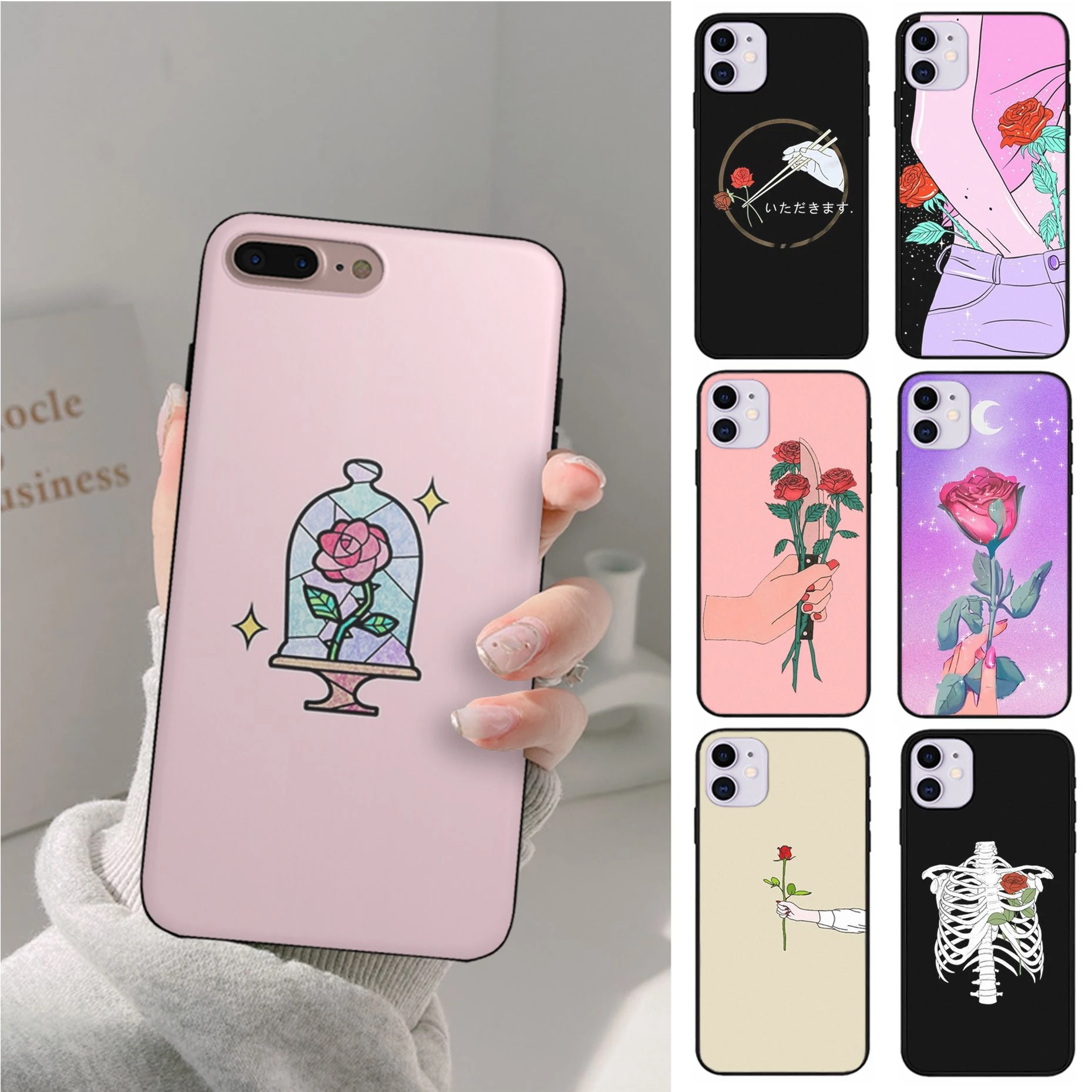 Hot Selling Cartoon Rose Art Aesthetic Cover Funda For Apple Case For Iphone 11 12 X Xs Xr Pro Max Phone Case Covers Aliexpress
