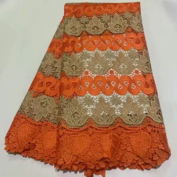 

2020 Latest African Water soluble fabric with stone Latest fashion Double color embroidery lace fabric with net lace 5 yards/lot