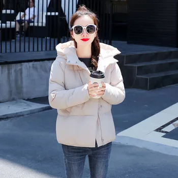 

Casual Warm Woman Short Winter Coats and Jackets Slim solid Parka Feminina Pockets cotton Woman Coats