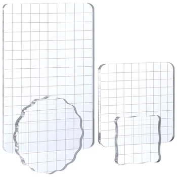 

4Pcs Acrylic Stamp Block Clear Stamping Block Tools Set with Grid Lines for Art Crafts Scrapbooking Supplies