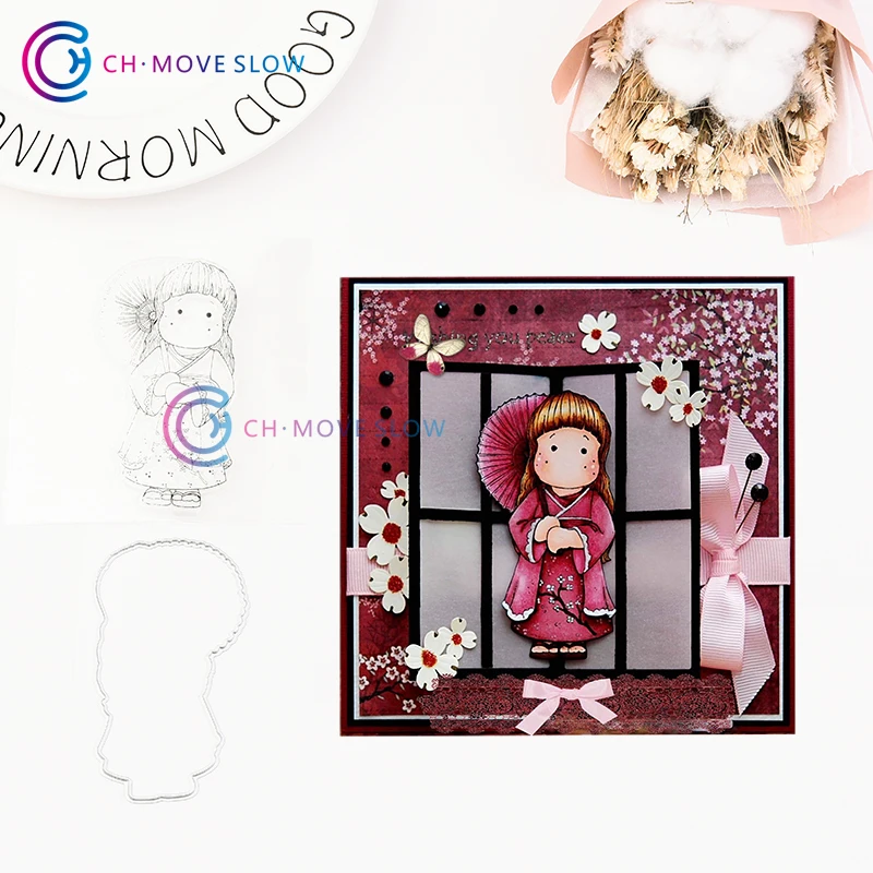 CH кимоно девочка металлические штампы и карточка трафарет бумажная рукоделие