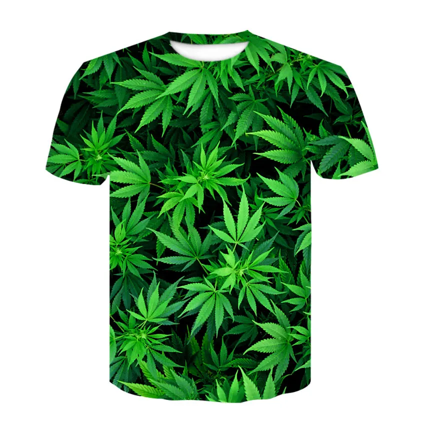 Summer New T-shirt Fashion Men's and Women's Harbin tshirt Green Weeds 3DPrinted Fashion Top Cool Green Leaf T-shirt weed skull - Цвет: D-641