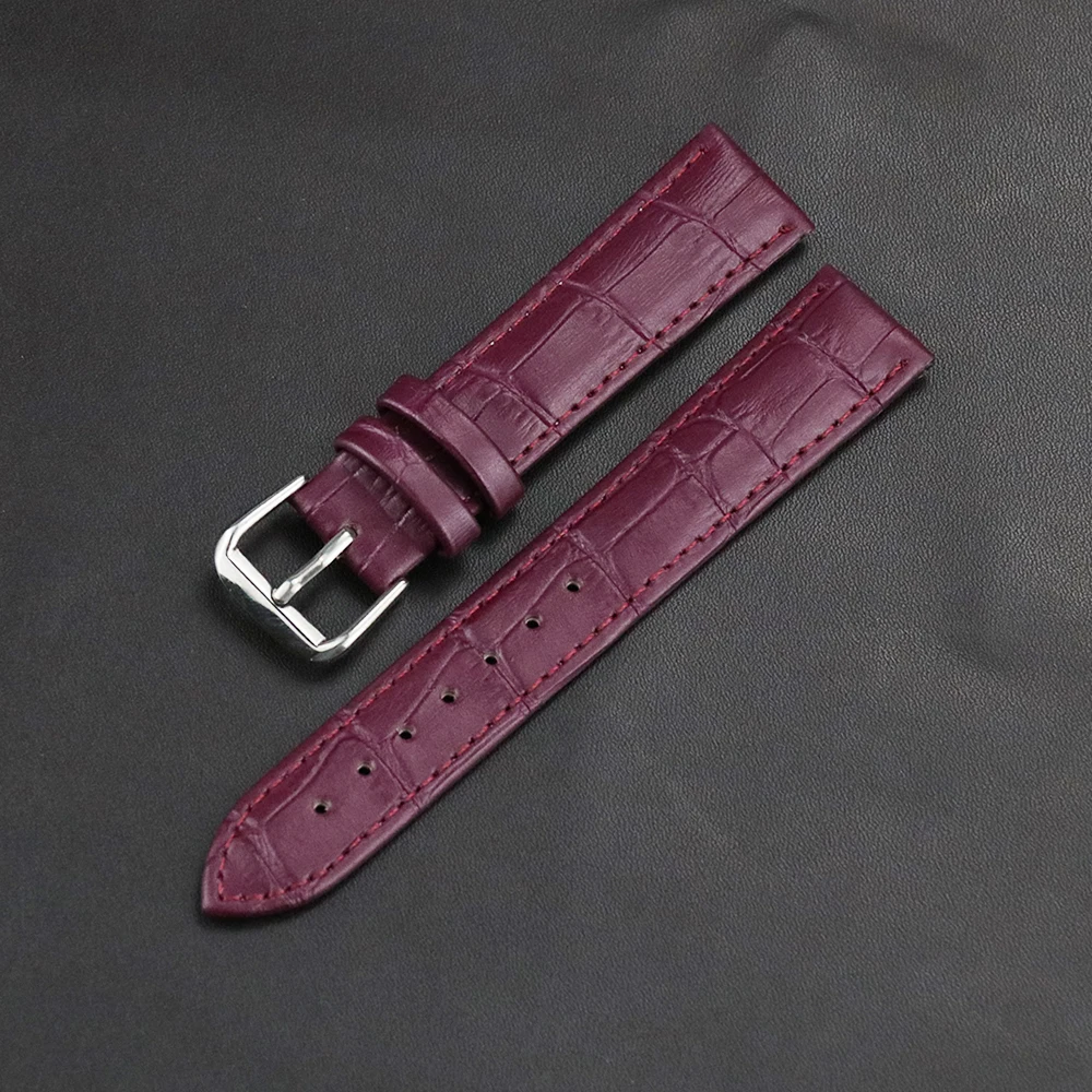 Premium Genuine Leather Watch Strap in Green, Purple, and Blue with Gift Box
