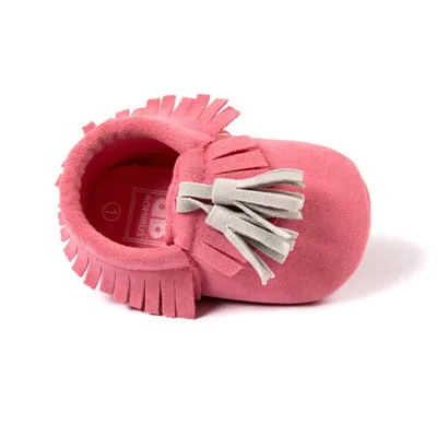 hot pink grey Детские мокасины из искусственной замши; Брендовая детская обувь для новорожденных; мокасины из замши; детские мокасины с бахромой; нескользящая обувь - Цвет: hot pink grey