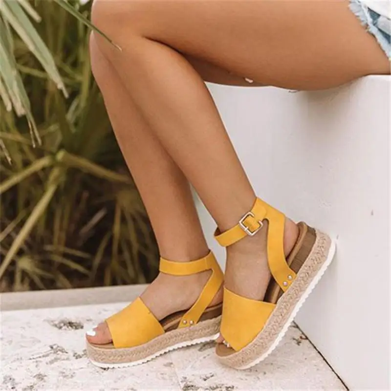 

2020 Women's Platform Sandals Summer Leopard Wedge Ladies Beach Dress Party Sandals Buckle Plus Size High Heel Female Shoes