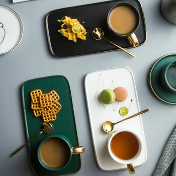 

Creative Ceramic Coffee Cup Set Gold Handle Breakfast Saucer Vintage Tea Cup Small Spoon Japanese Kubek Cups Porcelain AC50BD