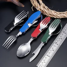 Portable multi tool cutlery multitool flatware utensil bottle can opener fold Spork fork tableware Picnic camp spoon knife