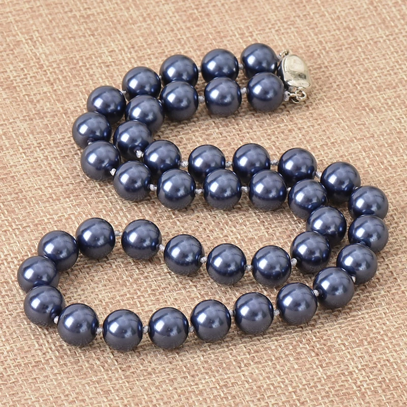 Imitation Pearls Necklace 10mm Size For Deep Blue Beads Making Diy Knotted 18inch Women Ladies Party Gifts H845 | Украшения и