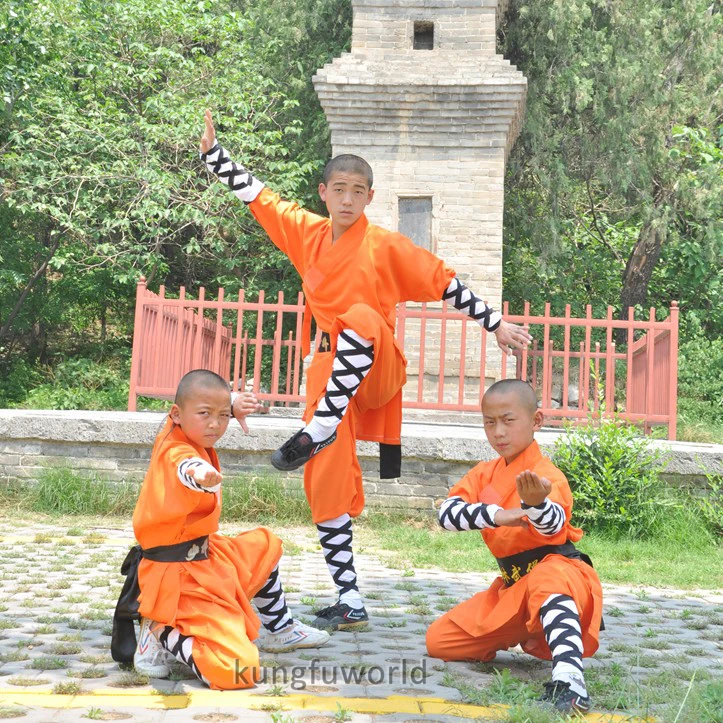 Прочный полиэстер оранжевый шаолин монах Повседневный тренировочный костюм