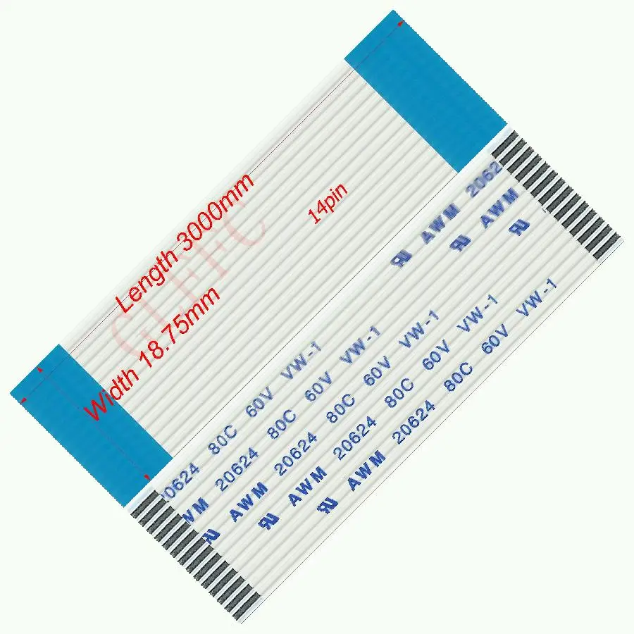 14pin 1,25 шаг 250 мм-6500 мм a-тип Гибкий плоский кабель FFC awm 20624 ROHS для ttl lcd DVD Компьютера - Цвет: 3000