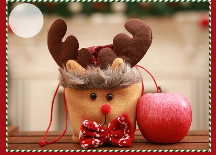 Новогодний фланелевый бант, Рождественский мешок яблока, подвесное украшение, Рождественский олень, Санта, снеговик, Рождественская елка, украшение
