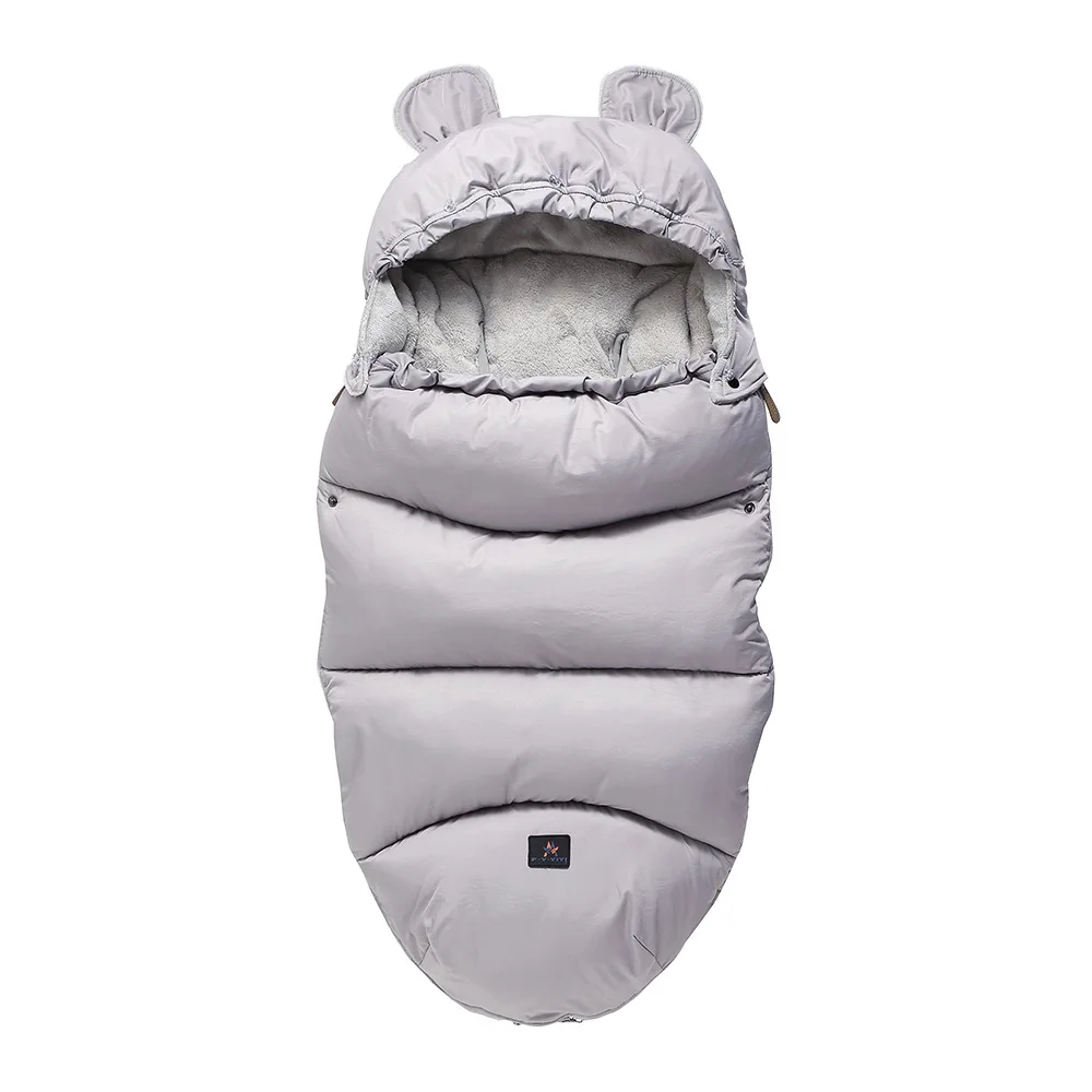 Зимний детский спальный мешок для новорожденных с меховым воротником, Толстая теплая детская противоскользящая одеяло, конверт, детская коляска, спальный мешок - Цвет: Серый
