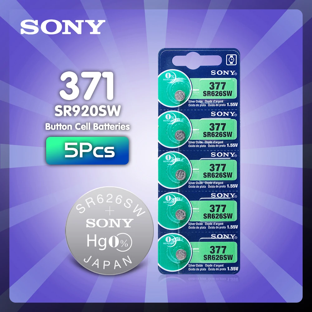 2020 nuevo 5 uds Original Sony 377 SR626SW SR626 AG4 GP377 L626 1,55 V óxido de plata pilas para reloj SR626SW 377 botón 376 pila de moneda
