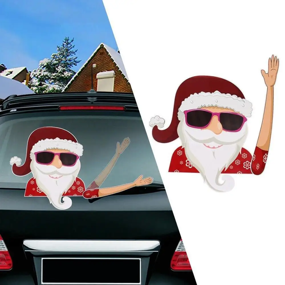 High Quality Christmas Decoration Santa Claus 3D PVC Waving Car Stickers Styling Window Wiper Decals Rear Windshield Decoration