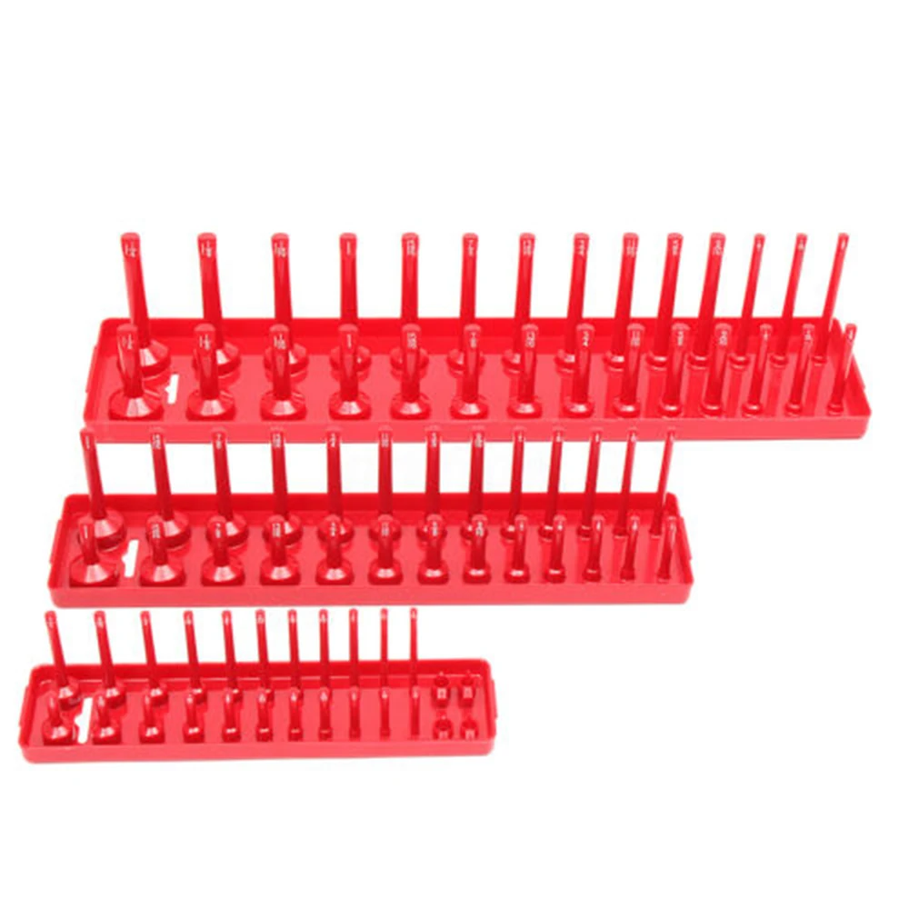 

3 Pieces 1/4 3/8 1/2Inches Red Socket Organizer Tray Rack Storage Holder Tool SAE Metric Tool Parts