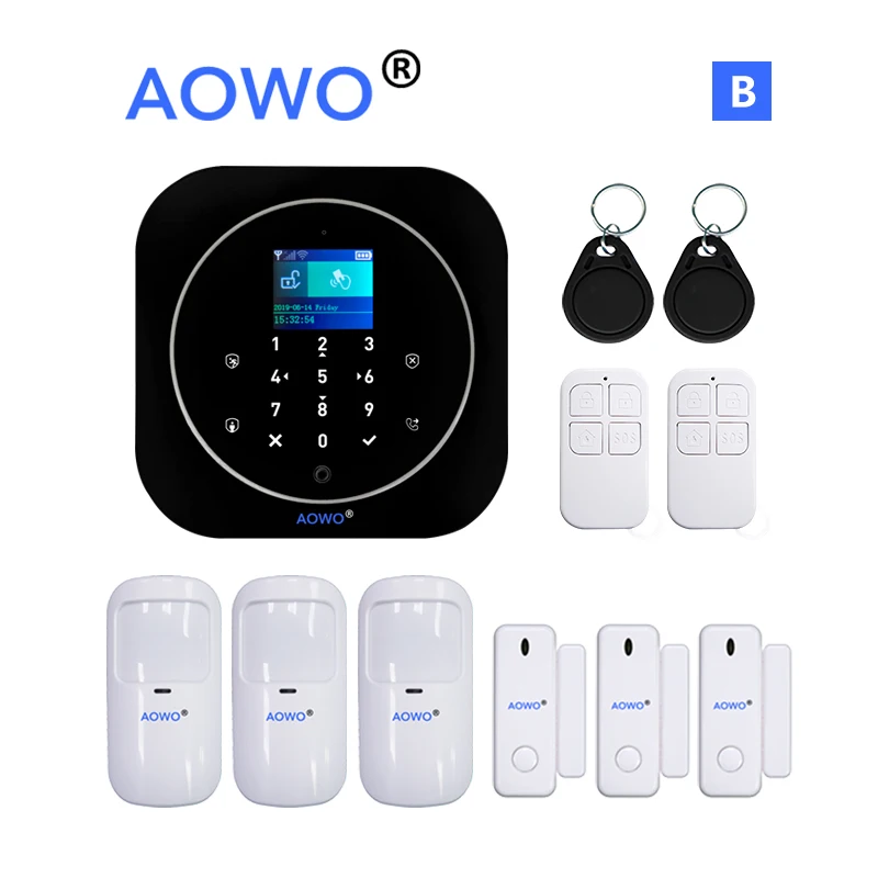 package B-black Wi-Fi Tuya Alarm Alexa для домашней безопасности с Google Home Hub APP Голосовое управление ip-камера мониторинг проникновения RFID lcd Touch - Цвет: package B-black