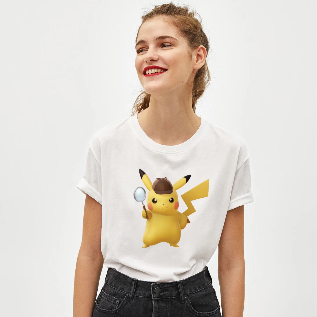 

Pikachu T-shirt Women Summer Short Sleeve Ms Tshirts Tops Cotton Tees Girl's First Choice Short-sleeve Summer Cute Tee Shirt