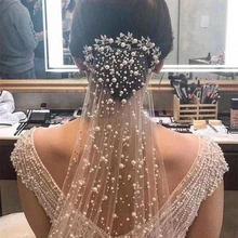 Свадебные фаты для невест с жемчугом дешевые кружевной белый/слоновой кости Тюль свадебная фата Локоть Длина два слоя События Формальные