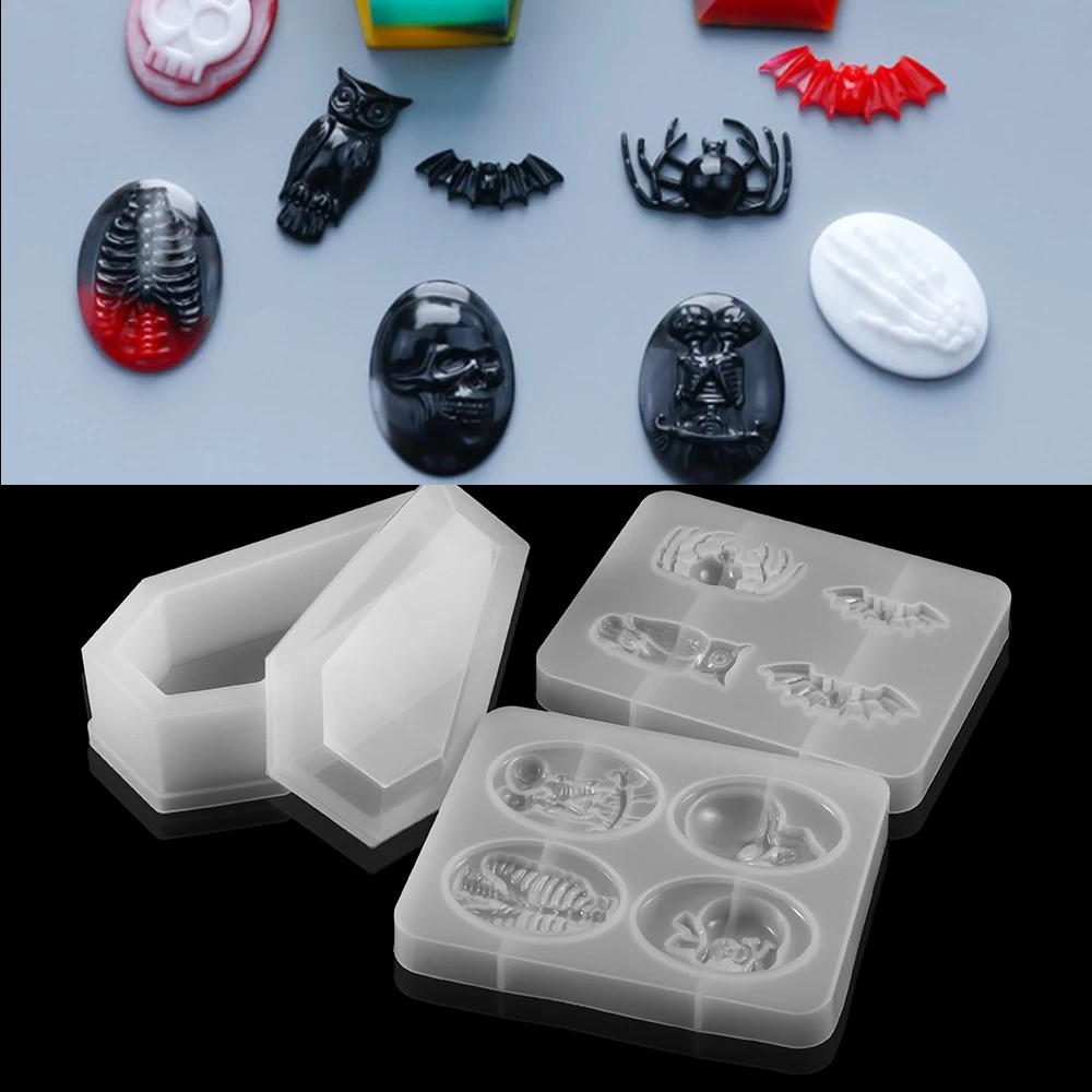 

1pcs Halloween Gift Resin Molds Skull Owl Coffin Spider Epoxy Mould Silicone Skull Resin Mold For Diy Jewelry Making Findings