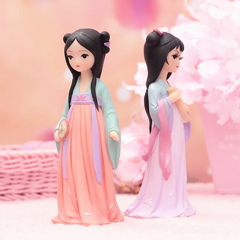 16 см кукла из смолы в китайском стиле, куклы для девочек HanFu, фигурки для девочек, игрушки для детей, украшения для дома и рабочего стола