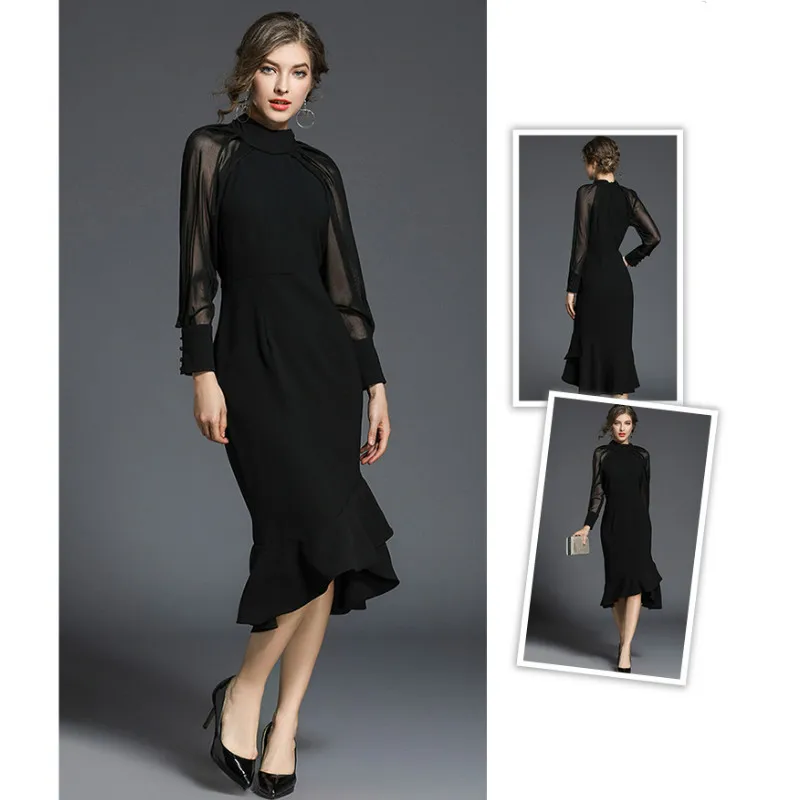 KAUNISSINA, элегантное черное коктейльное платье, вечерние платья с длинным рукавом, длиной до колен, платье для выпускного вечера, коктейльное платье, платья для выпускного вечера