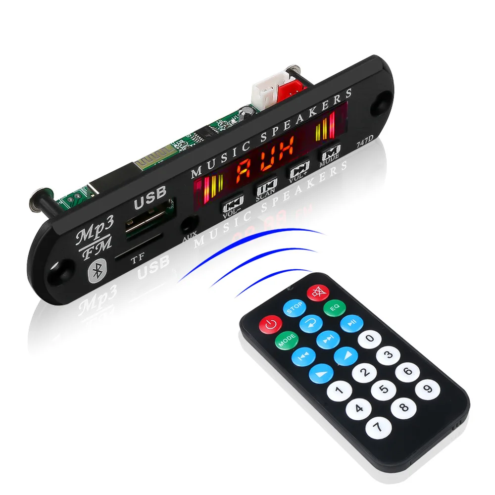 Цветной экран, 5 В, MP3 декодер, плата записи, кардридер, 12 В, Bluetooth модуль, аудио аксессуары, громкая связь с микрофоном, FM, TF, USB, AUX