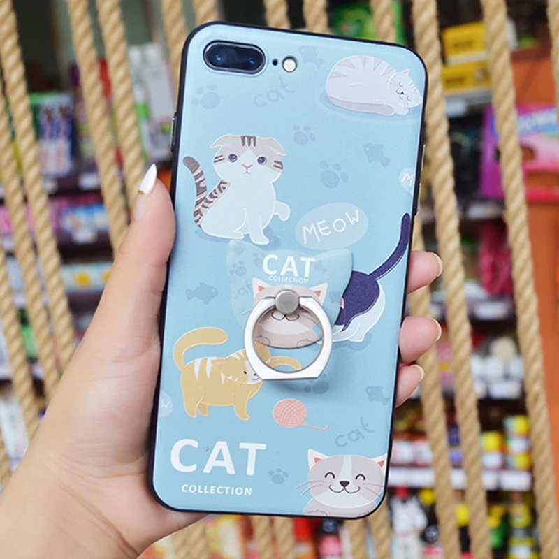 Мягкий силиконовый чехол для iPhone 6 6s с кольцом держателем|case for iphone|phone casescat case |
