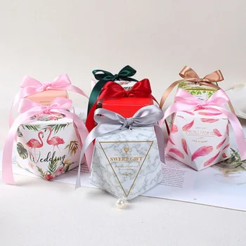 

500pcs Diamond Paper Candy Boxes Creative Wedding Favors For Guest Wedding Party Gift Boxes With Ribbon WB1439
