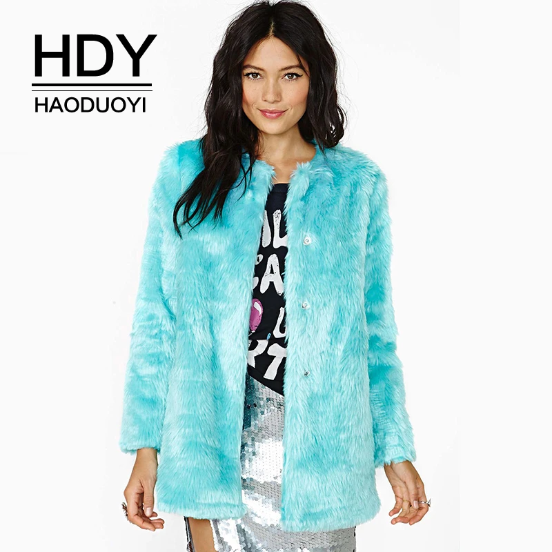 

HDY Haoduoyi Women Crew Neck Coat Single Breasted Solid Green Long Sleeve Faux Leather Longline Coat Casual Female Outwear