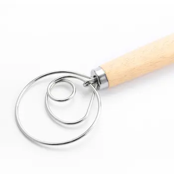 

13 Inch Wooden Handle Single Coil Dough Mixer Whisk Manual Flour Mixer Home Essential