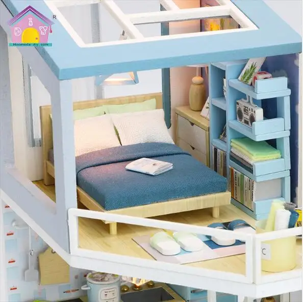 Кукольный домик с мебели DIY деревянный Миниатюрный Кукольный дом светодиодный светильник Забавные игрушки ручной работы