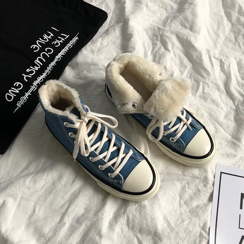 Online Zapatos vulcanizados para mujer, zapatos de invierno, de lona, de alta calidad, Retro, de abrigo, para mujer, Con parte inferior gruesa, zapato elegante blanco y negro de terciopelo