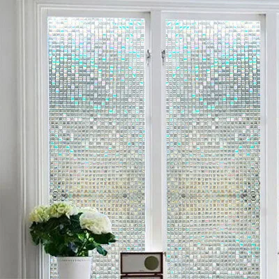 No Glue Static Electricity Wall Sticker 3D Glass Film Bathroom Decor Mosaic Block Reflects Colorful Window Flower Kitchen Print | Дом и сад
