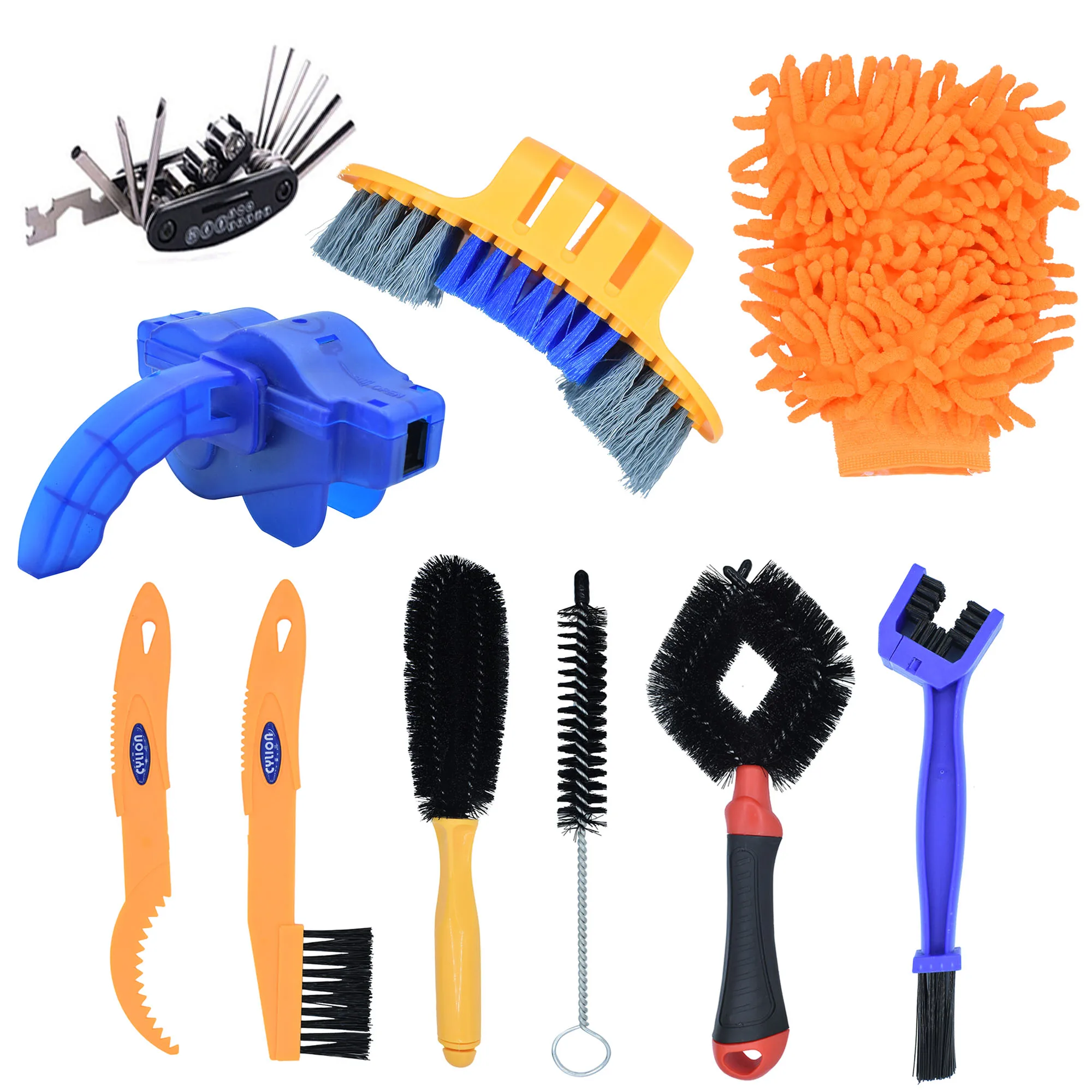 Bicycle Chain Cleaner Bike Wash Tool Cycling Scrubber Cleaning Brushes Wheel Kit 