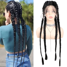 

32 Inch Long Braided Wigs Lace Front Wig Synthetic Jumbo Box Braids Hair Wig 360 Lace Wig Cornrow Braids Lace wig With Baby Hair